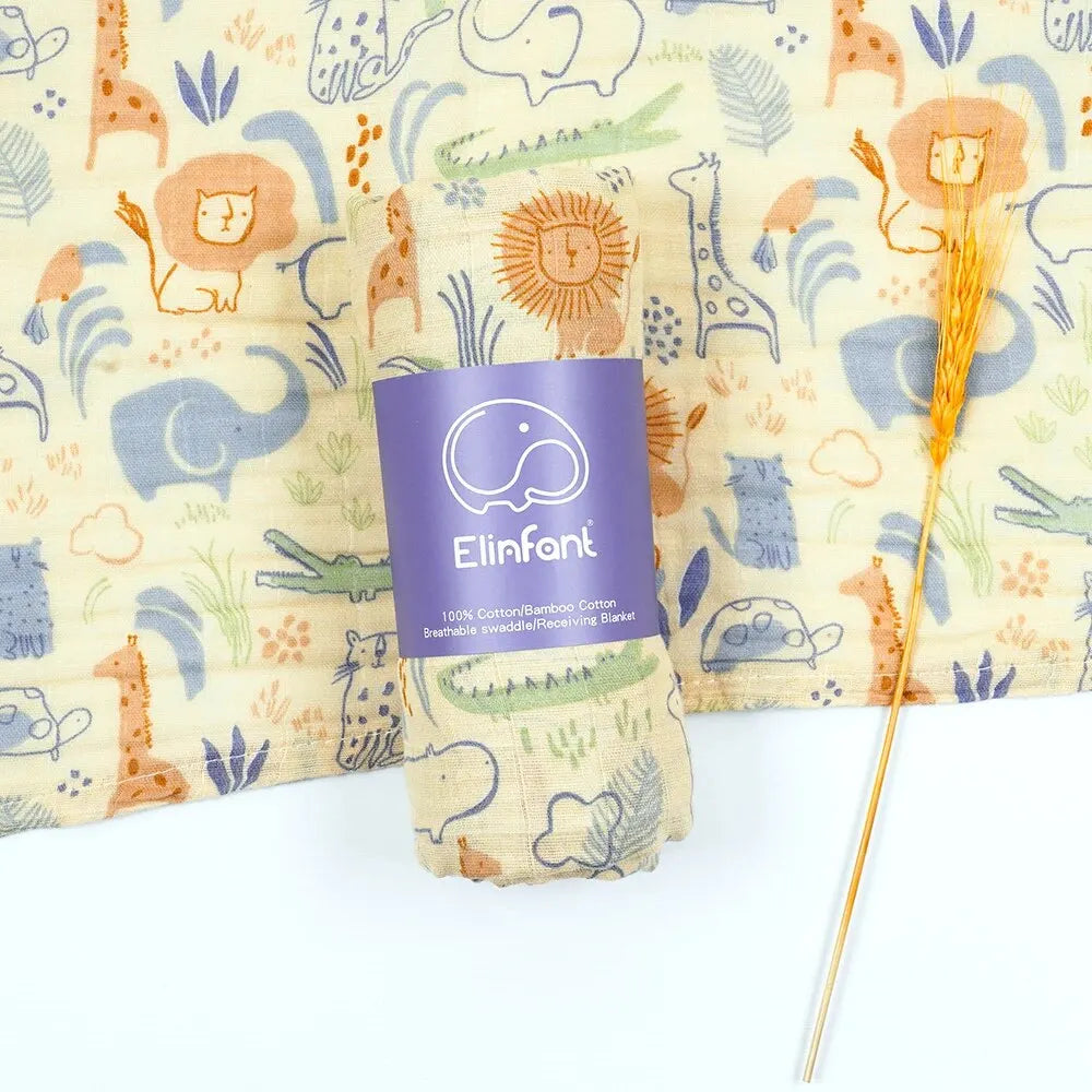 100% Cotton Baby Bath Towel - Soft Muslin Swaddle Blanket